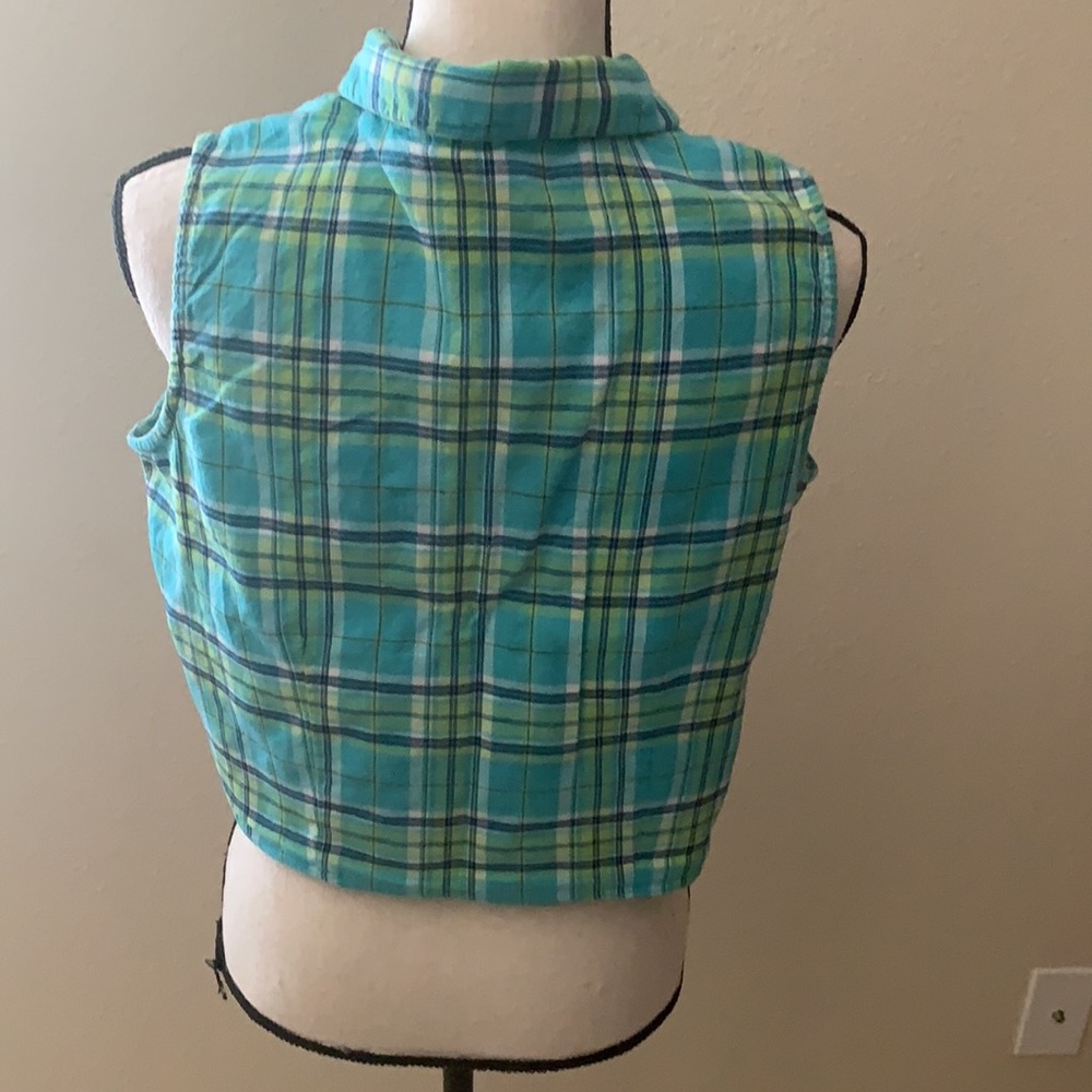 LARGE Blue/Green Express Plaid Cropped Top - Picture 6 of 6